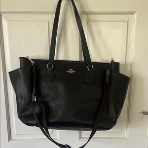 Coach Black Pebbled Leather Tote Baby Diaper Bag with Gold Hardware